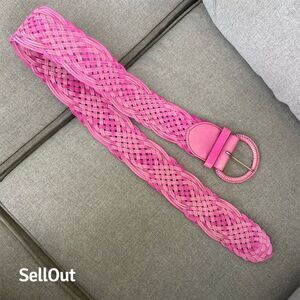 Women's Pink Braided Leather Belt with Round Buckle Size S